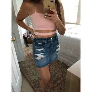 Next Level Stretch Distressed Denim Skirt